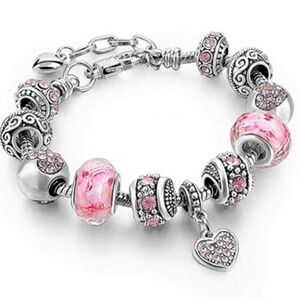 🎁 1pc DIY Crystal Glass Bead Pink Bracelet Accessory✨